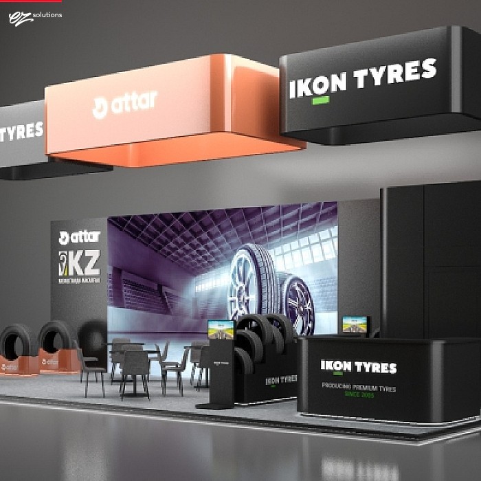 Выставочный стенд для Ikon Tyres на крупнейшей выставке автозапчастей, компонентов и оборудования для СТО Automechanika Astana